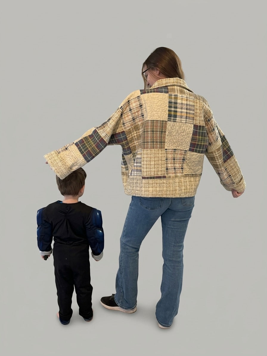 Denim dash blue and green plaid quilt jacket size M