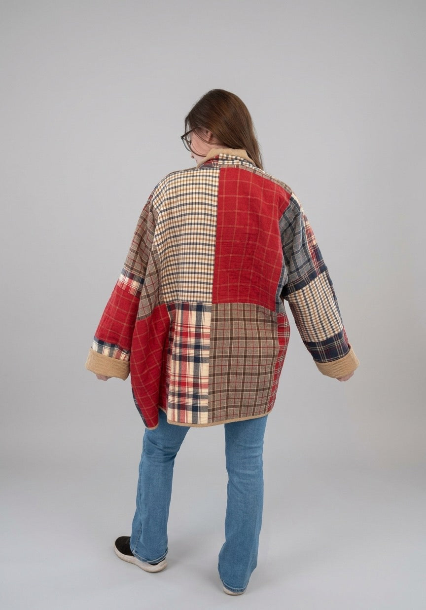 Country cozy red and blue plaid 3/4 length jacket size XL