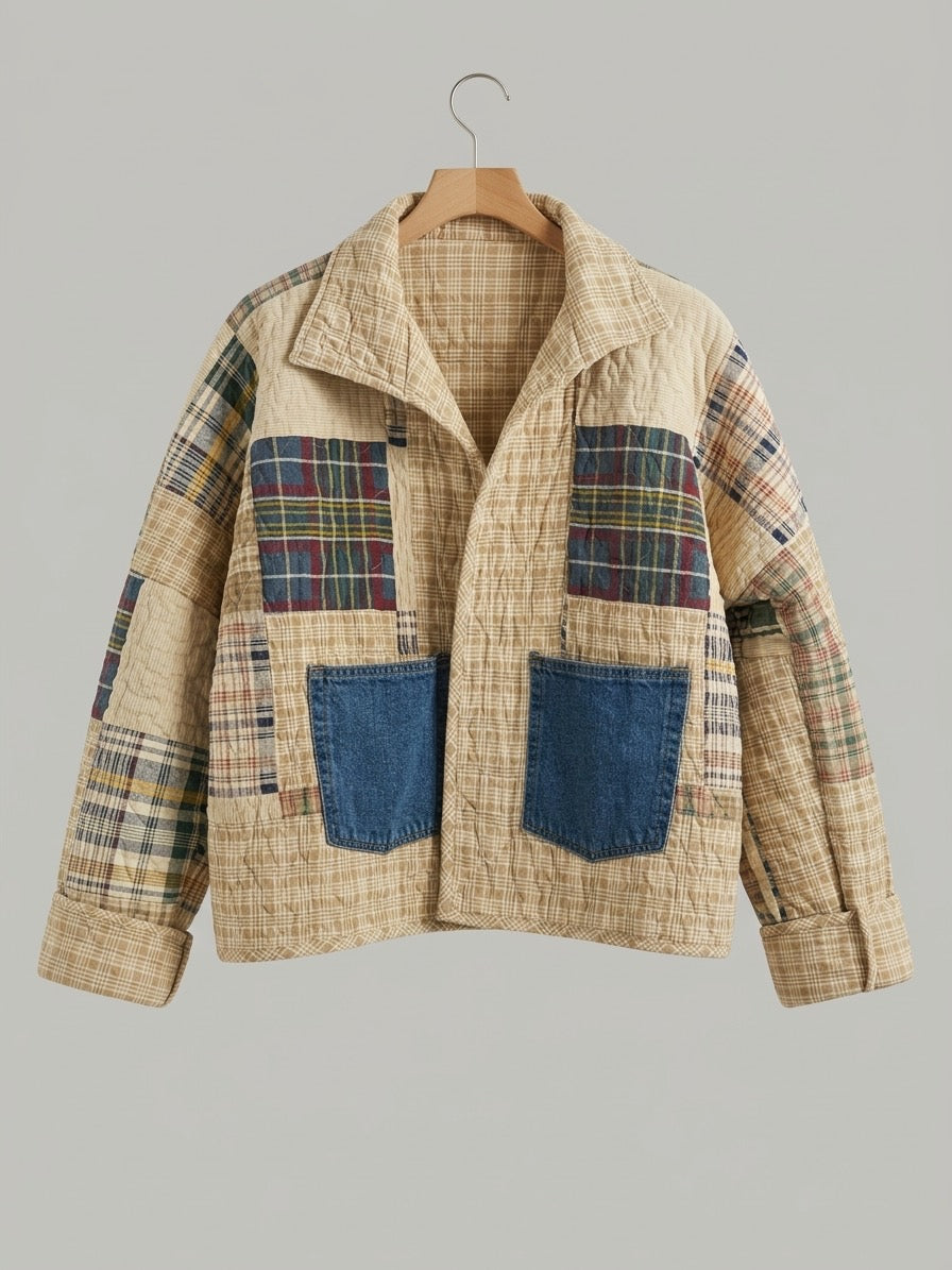 Denim dash blue and green plaid quilt jacket size M