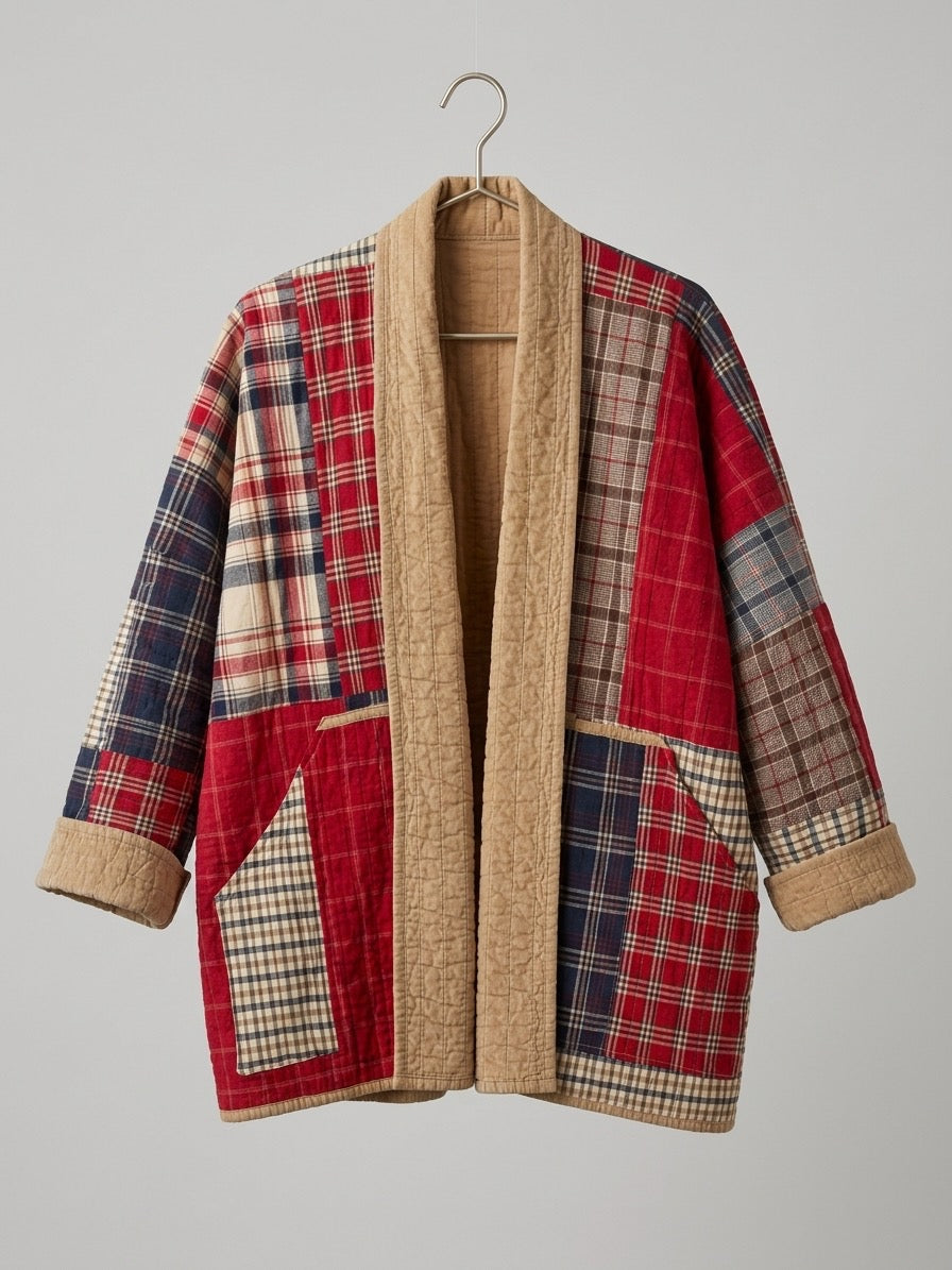 Country cozy red and blue plaid 3/4 length jacket size XL