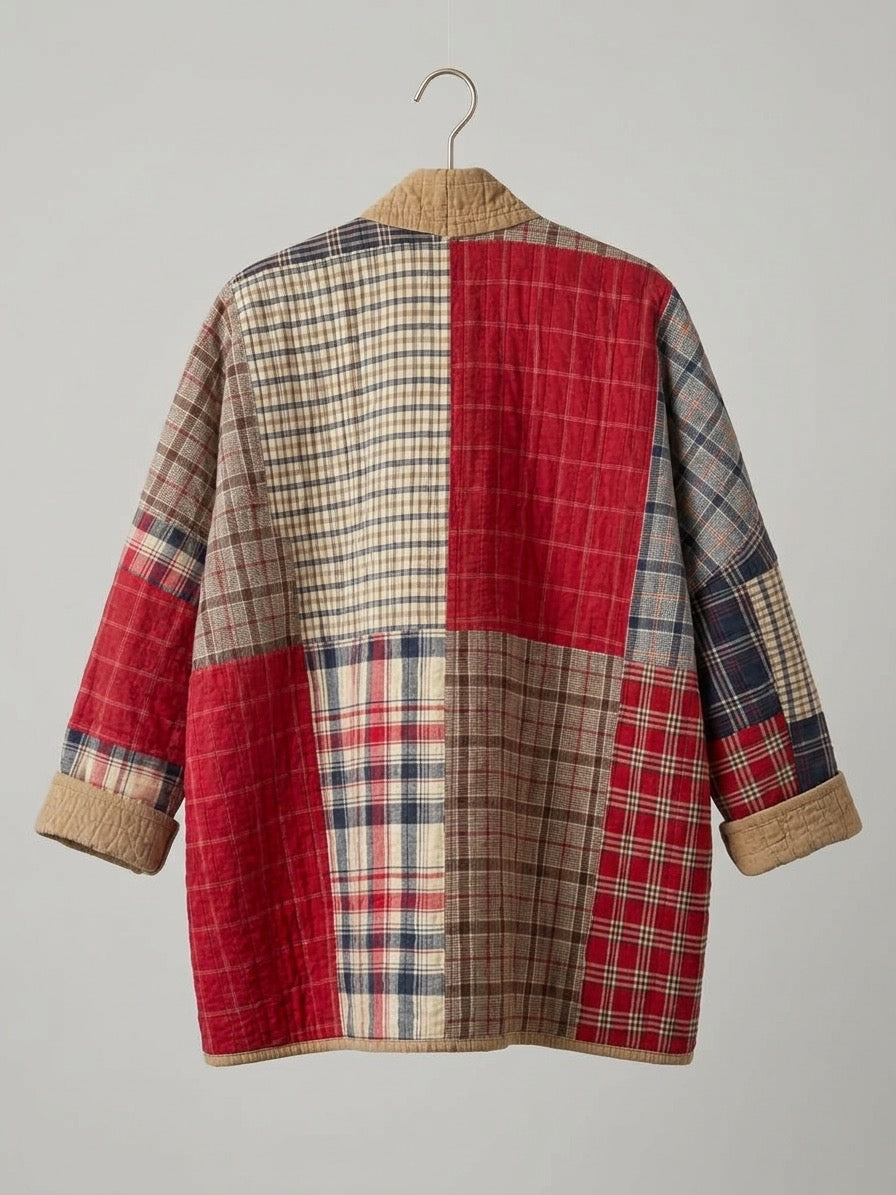 Country cozy red and blue plaid 3/4 length jacket size XL