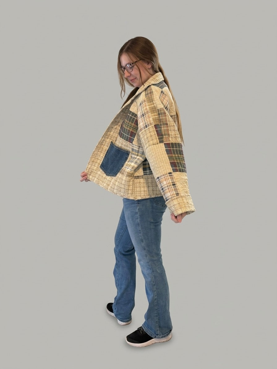 Denim dash blue and green plaid quilt jacket size M