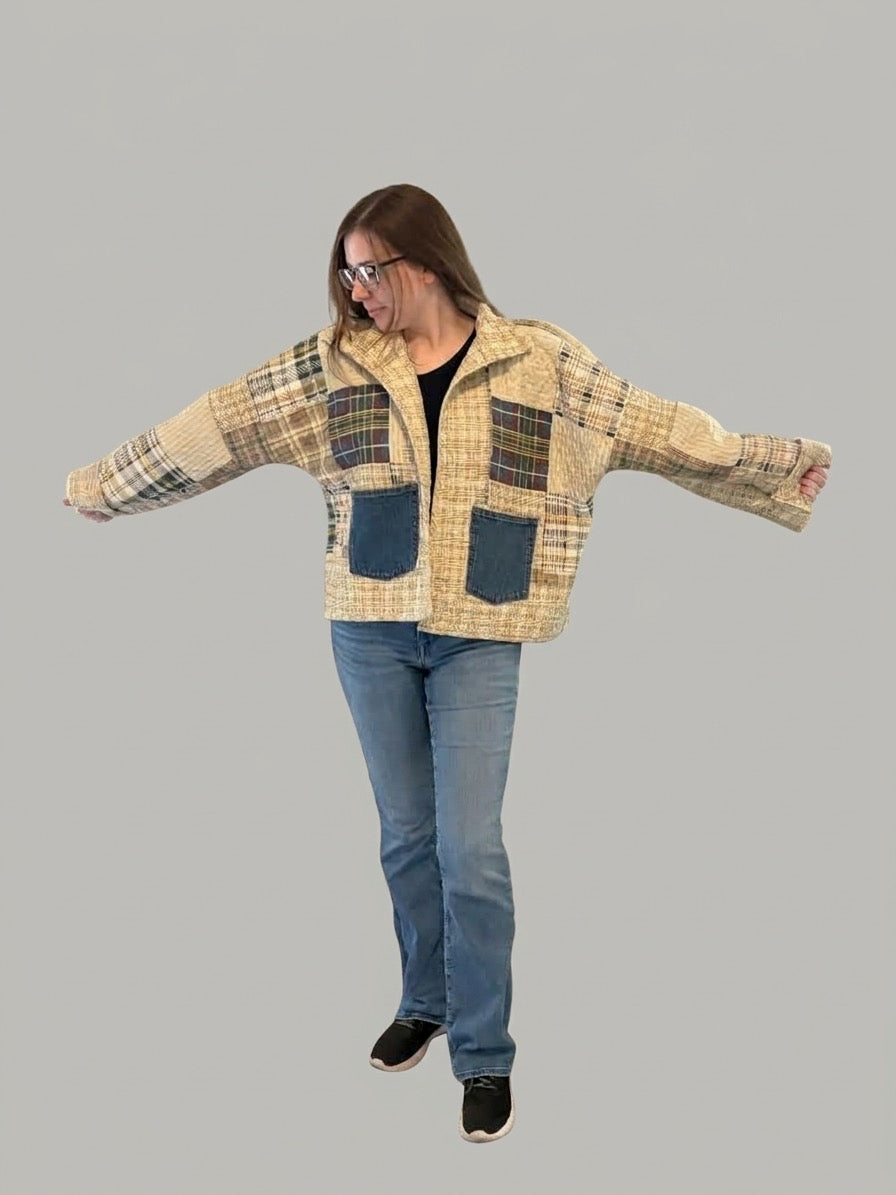 Denim dash blue and green plaid quilt jacket size M