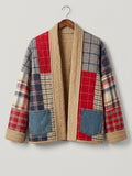 Country cozy red and blue plaid cropped jacket