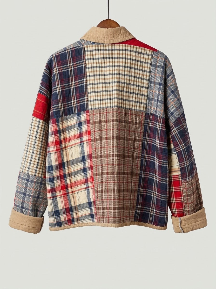 Country cozy red and blue plaid cropped jacket